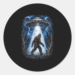 Adesivo Redondo Pé-grande ufo alienígena abdução engraçado sasquat