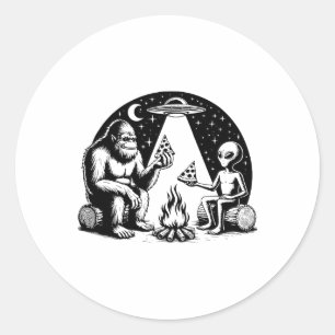 Adesivo Redondo Pé Grande Ufo Pizza Alienígena Fogueira Caminhada