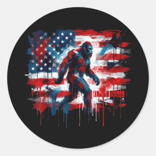 Adesivo Redondo Pé-grande usa bandeira americana sasquatch patriót