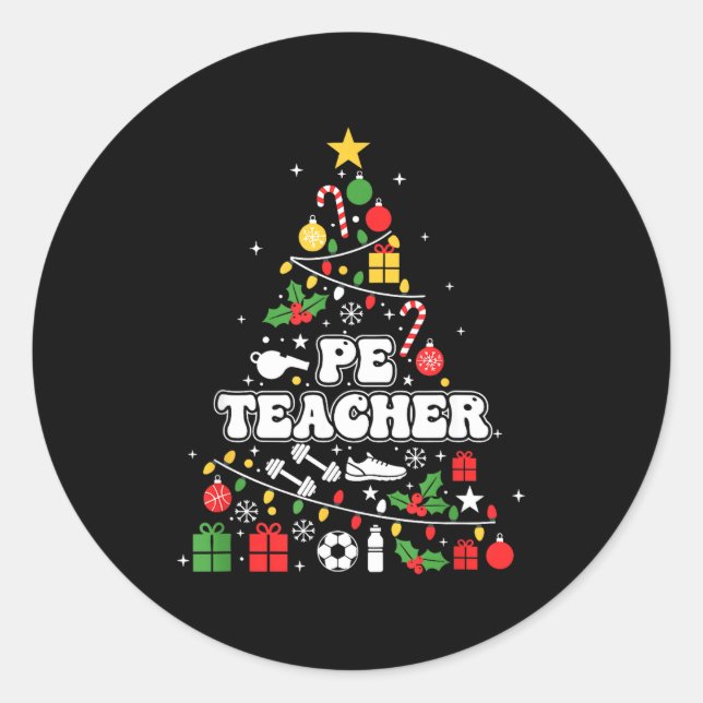 Adesivo Redondo Pe Physical Education Teacher Christmas Tree Women (Frente)