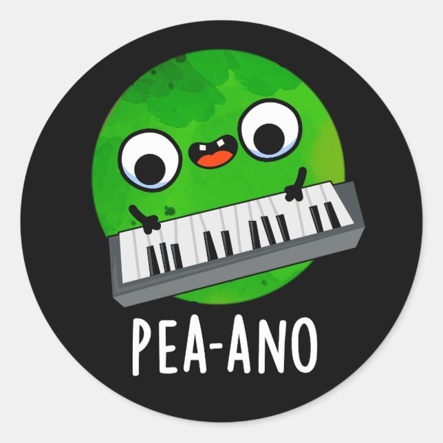 Adesivo Redondo Pea-ano Música Engraçada Veggie Pea Pun Dark BG (Frente)