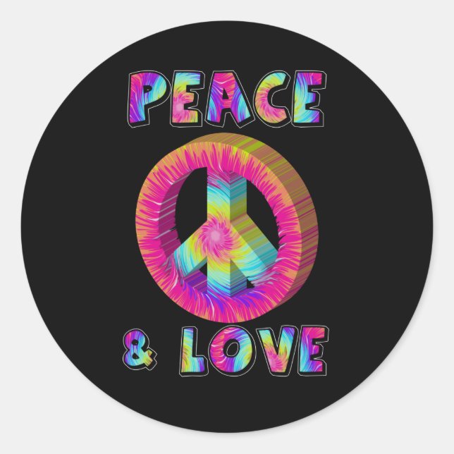 Adesivo Redondo Peace and Love with Tie Dye Peace Sign (Frente)