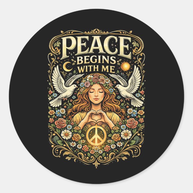 Adesivo Redondo Peace Begins Within (Frente)