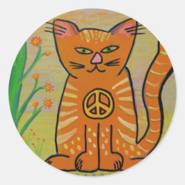 Adesivo Redondo Peace Cat com Flores