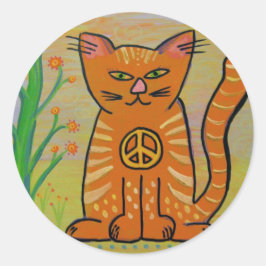 Adesivo Redondo Peace Cat com Flores