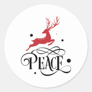 Adesivo Redondo Peace Christmas Leaping Reindeer Modern 