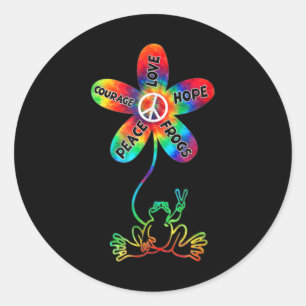 Adesivo Redondo Peace Courage Love Hope Sapos Hippie