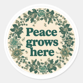 Adesivo Redondo Peace Grows Here Retro Floral Sticker