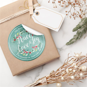 Adesivo Redondo Peace Joy & Love Endereço de Feliz ano novo de Na