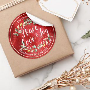 Adesivo Redondo Peace Joy & Love Endereço de Feliz ano novo de Na