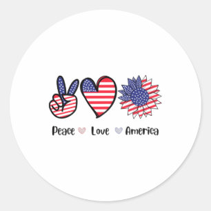 Adesivo Redondo Peace Love America 4 de julho Patriótico Sunflower