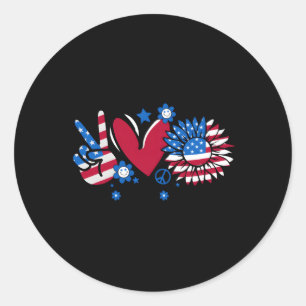 Adesivo Redondo Peace Love America Flag Quarto Quarto De Julho