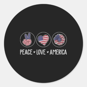 Adesivo Redondo Peace Love America Sunflower Women 4 de julho