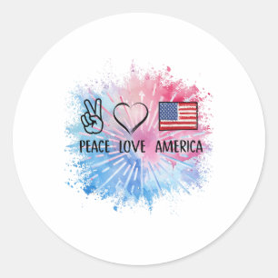 Adesivo Redondo Peace Love America Tie Dye 4 de julho Patriótico F