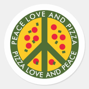 Adesivo Redondo Peace Love and Pizza — vinhetas de festas personal
