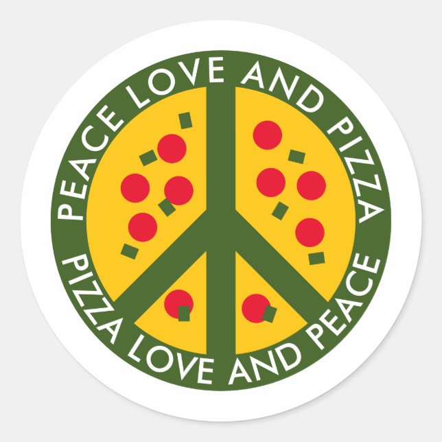 Adesivo Redondo Peace Love and Pizza — vinhetas de festas personal (Frente)