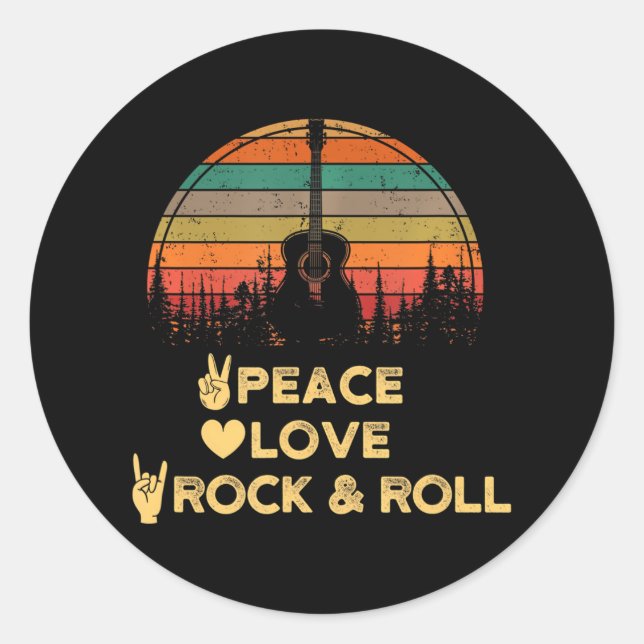 Adesivo Redondo Peace Love and Rock N Roll (Frente)