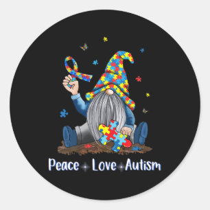 Adesivo Redondo Peace Love Autism Gnome Autism Tie Dye Autism Awar