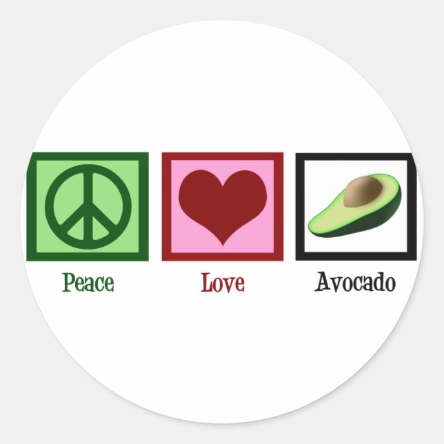 Adesivo Redondo Peace Love Avocado (Frente)