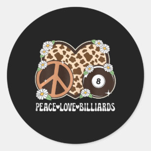 Adesivo Redondo Peace Love Billiards Lover Cow Impressão Girls Cut