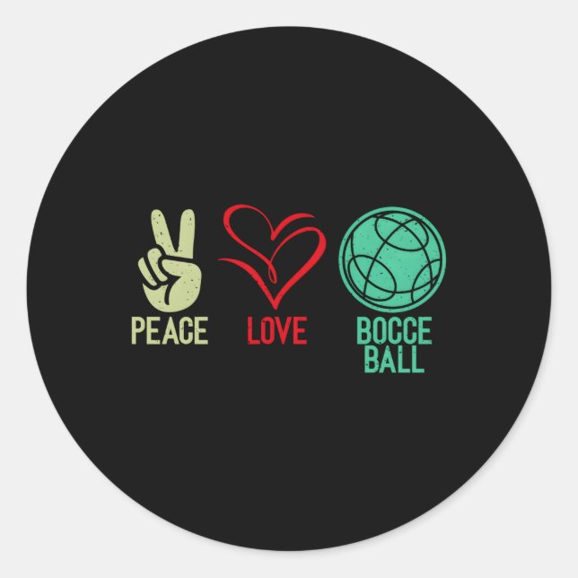 Adesivo Redondo Peace Love Bocce Ball (Frente)