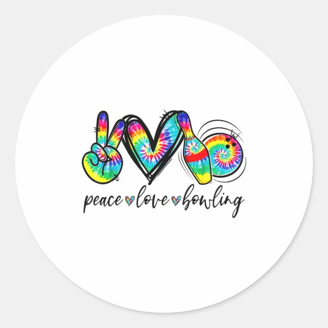 Adesivo Redondo Peace Love Bowling Tie Dye Funny Bowling Lovers  (Frente)
