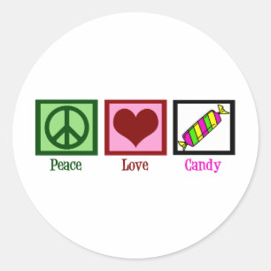Adesivo Redondo Peace Love Candy