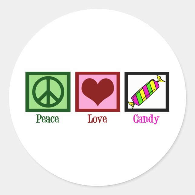 Adesivo Redondo Peace Love Candy (Frente)