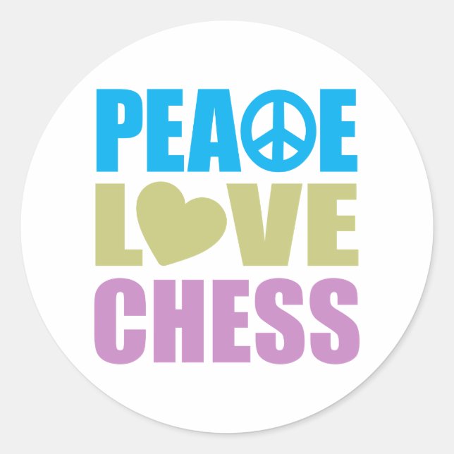 Adesivo Redondo Peace Love Chess (Frente)