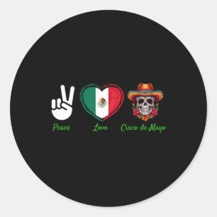 Adesivo Redondo Peace Love Cinco De Mayo Costume Mexicano