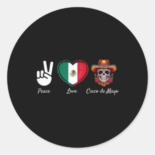 Adesivo Redondo Peace Love Cinco De Mayo Engraçado Mexicano