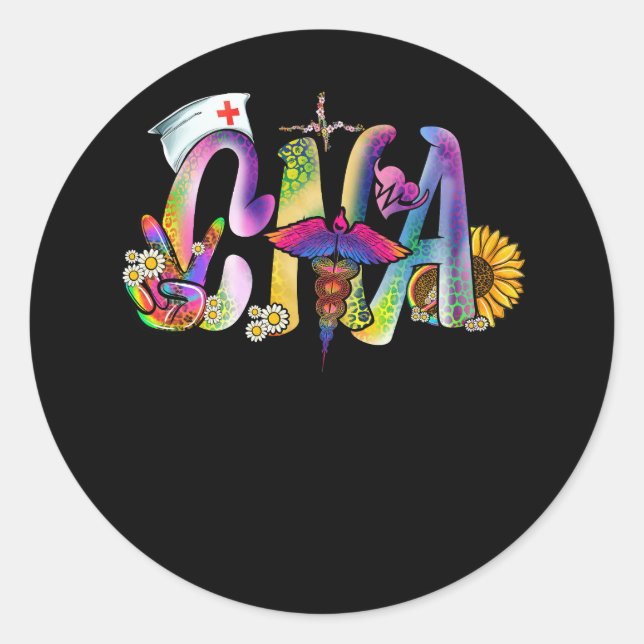 Adesivo Redondo Peace Love CNA Enfermeira certificada por enfermei (Frente)