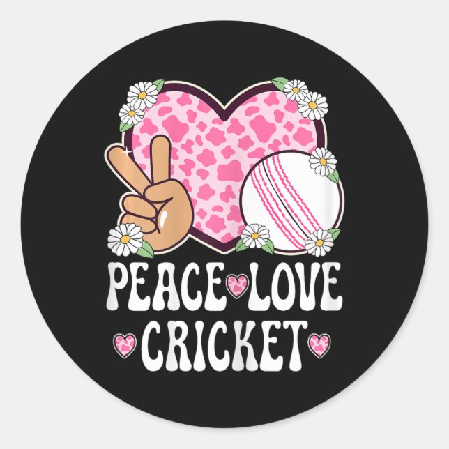 Adesivo Redondo Peace Love Cricket Lover Cow Print Women Girls Cut (Frente)