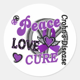 Adesivo Redondo Peace Love Cure 2 Crohn's Disease