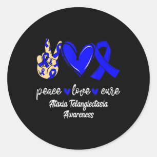Adesivo Redondo Peace Love Cure Ataxia Telangiectasia Blue Ribbon