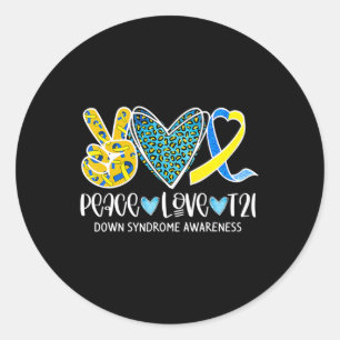 Adesivo Redondo Peace Love Cure Blue & Yellow Ribbon Down Syndrome