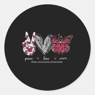 Adesivo Redondo Peace Love Cure Brain Aneurysm Guerreiro Burgundy