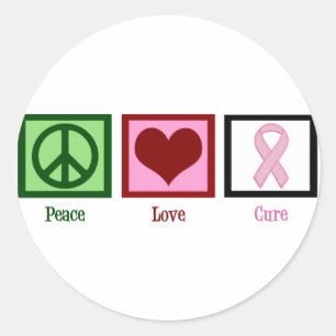Adesivo Redondo Peace Love Cure Break Cancer