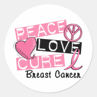 Adesivo Redondo Peace Love Cure Break Cancer