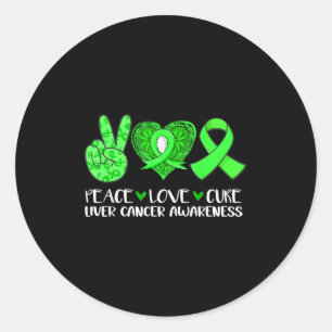 Adesivo Redondo Peace Love Cure Câncer de figado Awarness Green Ri