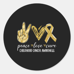 Adesivo Redondo Peace Love Cure Chilhood Cancer Awarness Dourado R