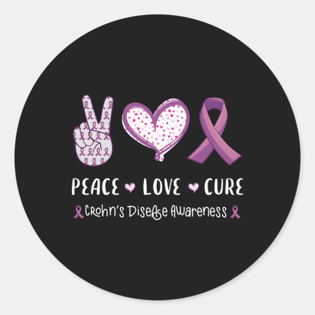 Adesivo Redondo Peace Love Cure Crohn'S Disease Awarness Ibd (Frente)