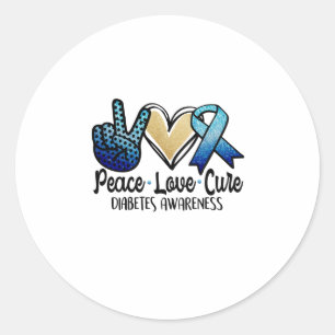 Adesivo Redondo Peace Love Cure Diabetes Awareness