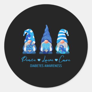 Adesivo Redondo Peace Love Cure Gnome Diabetes Sensibiliza Sobrevi
