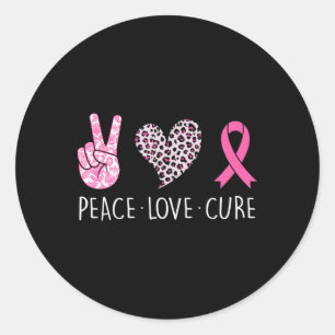 Adesivo Redondo Peace Love Cure Heart Pink Ribbon Breast Cancer Aw