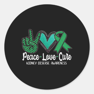 Adesivo Redondo Peace Love Cure Kidney Disease Awarness Gift