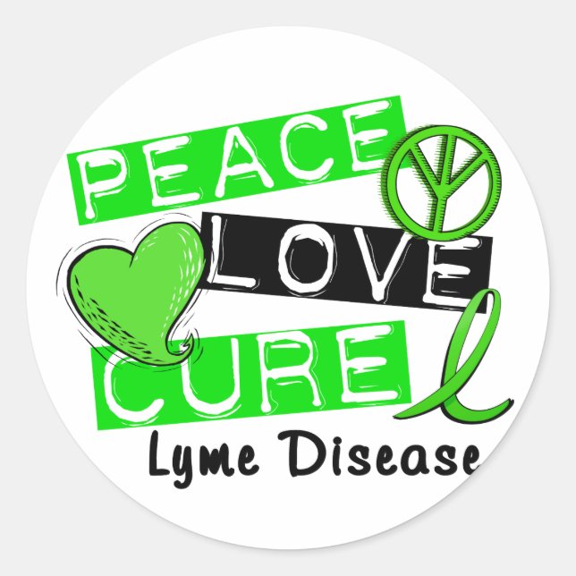 Adesivo Redondo Peace Love Cure Lyme Disease 1 (Frente)