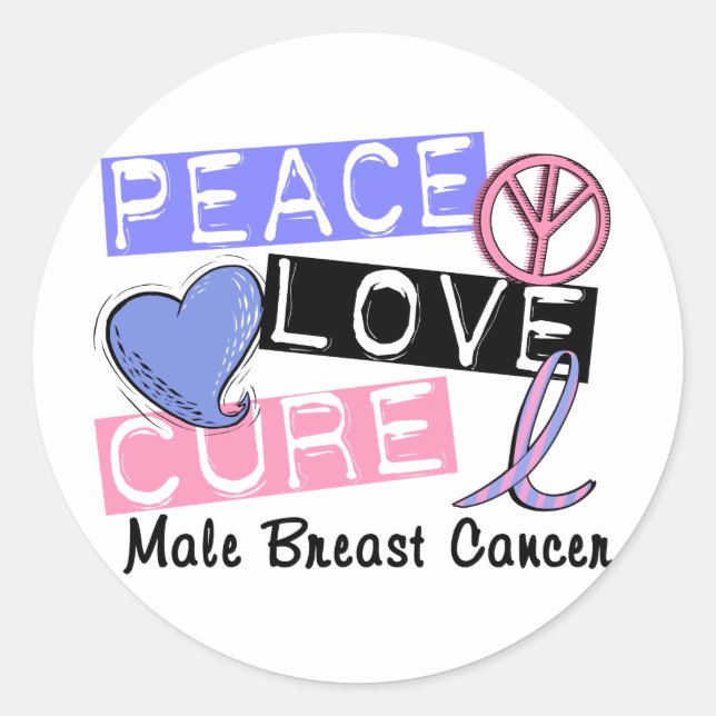 Adesivo Redondo Peace Love Cure masculino Bree Cancer (Frente)