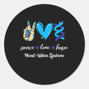 Adesivo Redondo Peace Love Cure Mowat-wilson Syndrome Blue Ribbon