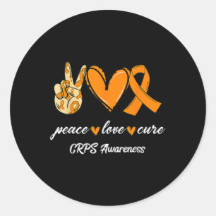 Adesivo Redondo Peace Love Cure Orange Ribbon Crps Dom Consciência